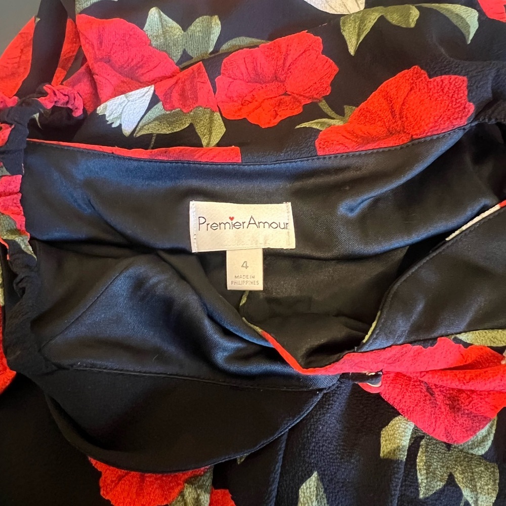 Moody Bright Red Floral Maxi High-Low Hem Off the Shoulder Dress size 4 - Picture 6 of 6